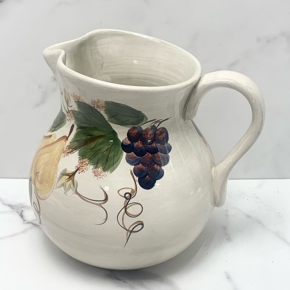 HD Designs - Grapes, Pears, and Plums Vintage Hand Painted Stone Pitcher.